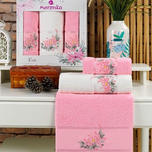 Подарочный набор полотенец для ванной 50х90(2), 70х140(1) Merzuka EVA хлопковая махра розовый