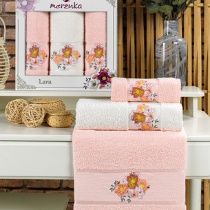 Подарочный набор полотенец для ванной 50х90(2), 70х140(1) Merzuka LARA хлопковая махра пудровый