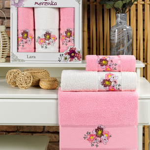 Подарочный набор полотенец для ванной 50х90(2), 70х140(1) Merzuka LARA хлопковая махра розовый