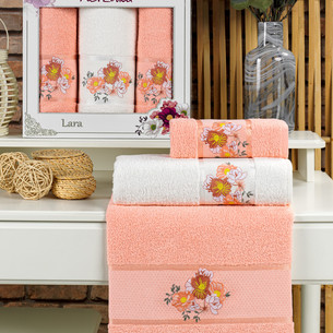 Подарочный набор полотенец для ванной 50х90(2), 70х140(1) Merzuka LARA хлопковая махра оранжевый