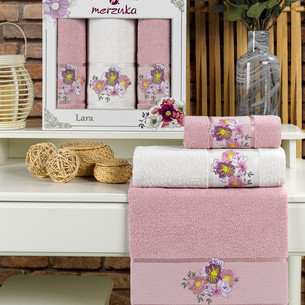 Подарочный набор полотенец для ванной 50х90(2), 70х140(1) Merzuka LARA хлопковая махра светло-розовый