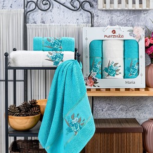 Подарочный набор полотенец для ванной 50х90(2), 70х140(1) Merzuka MARIA хлопковая махра бирюзовый