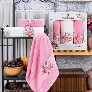 Подарочный набор полотенец для ванной 50х90(2), 70х140(1) Merzuka MARIA хлопковая махра розовый