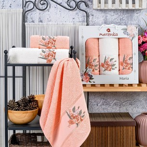 Подарочный набор полотенец для ванной 50х90(2), 70х140(1) Merzuka MARIA хлопковая махра оранжевый