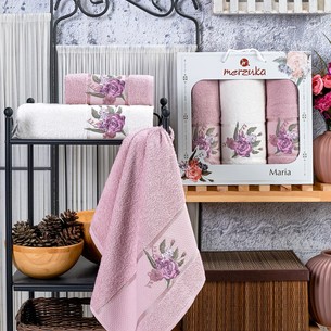 Подарочный набор полотенец для ванной 50х90(2), 70х140(1) Merzuka MARIA хлопковая махра светло-розовый