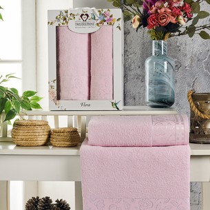 Подарочный набор полотенец для ванной 50х90, 70х140 Two Dolphins ASIYA хлопковая махра светло-розовый