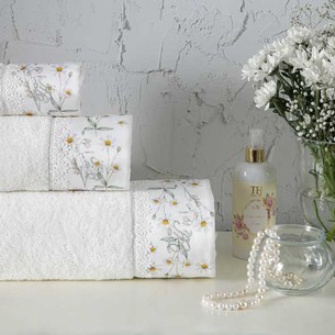 Подарочный набор полотенец для ванной 2 пр. Tivolyo Home DAISY хлопковая махра кремовый