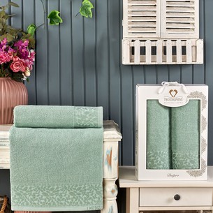 Подарочный набор полотенец для ванной 50х90, 70х140 Two Dolphins DNIPRO хлопковая махра зелёный