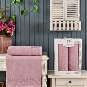 Подарочный набор полотенец для ванной 50х90, 70х140 Two Dolphins DNIPRO хлопковая махра лиловый