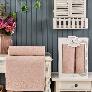 Подарочный набор полотенец для ванной 50х90, 70х140 Two Dolphins DNIPRO хлопковая махра брусничный