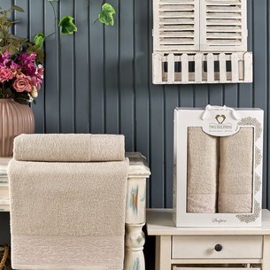 Подарочный набор полотенец для ванной 50х90, 70х140 Two Dolphins DNIPRO хлопковая махра бежевый