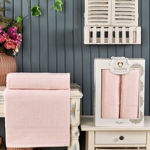 Подарочный набор полотенец для ванной 50х90, 70х140 Two Dolphins DNIPRO хлопковая махра светло-розовый