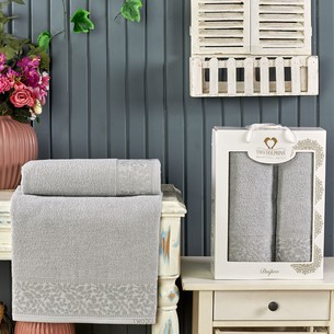 Подарочный набор полотенец для ванной 50х90, 70х140 Two Dolphins DNIPRO хлопковая махра светло-серый