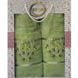 Подарочный набор полотенец для ванной 50х90, 70х140 Efor БУКЕТ РОЗ  хлопковая махра зелёный