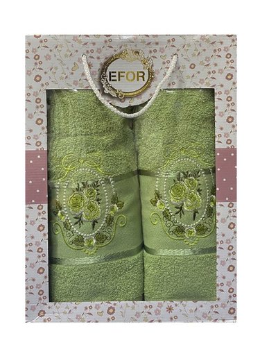 Подарочный набор полотенец для ванной 50х90, 70х140 Efor БУКЕТ РОЗ  хлопковая махра зелёный, фото, фотография