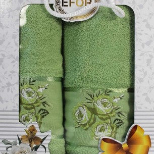 Подарочный набор полотенец для ванной 50х90, 70х140 Efor КОРОЛЕВСКАЯ РОЗА хлопковая махра зелёный