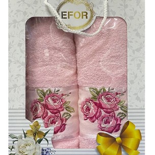 Подарочный набор полотенец для ванной 50х90, 70х140 Efor КОРОЛЕВСКАЯ РОЗА хлопковая махра розовый