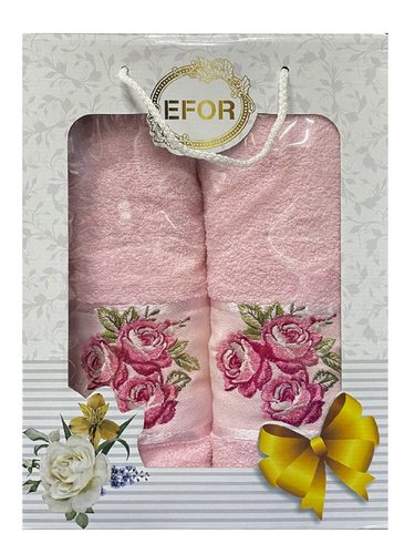 Подарочный набор полотенец для ванной 50х90, 70х140 Efor КОРОЛЕВСКАЯ РОЗА хлопковая махра розовый, фото, фотография
