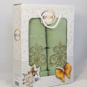 Подарочный набор полотенец для ванной 50х90, 70х140 Efor ORNAMENT хлопковая махра зелёный