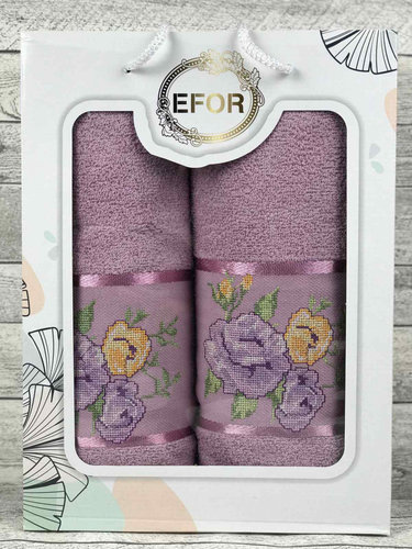 Подарочный набор полотенец для ванной 50х90, 70х140 Efor KANAVICE хлопковая махра пудровый, фото, фотография