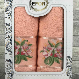 Подарочный набор полотенец для ванной 50х90, 70х140 Efor ZAMBAK хлопковая махра персиковый
