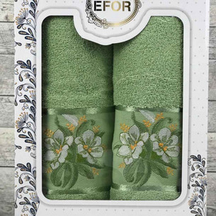 Подарочный набор полотенец для ванной 50х90, 70х140 Efor ZAMBAK хлопковая махра зелёный