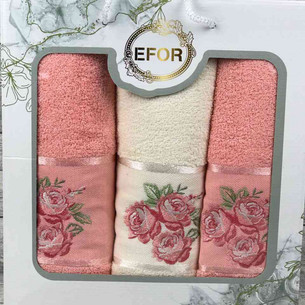 Подарочный набор полотенец для ванной 50х90(2), 70х140(1) Efor GUL хлопковая махра коралловый