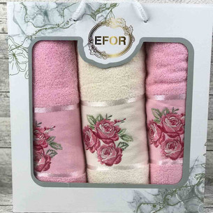 Подарочный набор полотенец для ванной 50х90(2), 70х140(1) Efor GUL хлопковая махра розовый