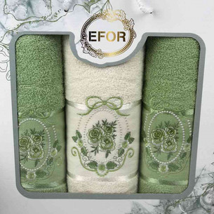 Подарочный набор полотенец для ванной 50х90(2), 70х140(1) Efor КОРОЛЕВСКАЯ РОЗА хлопковая махра зелёный