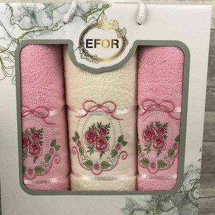 Подарочный набор полотенец для ванной 50х90(2), 70х140(1) Efor КОРОЛЕВСКАЯ РОЗА хлопковая махра розовый