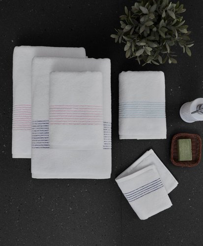 Набор полотенец для ванной в подарочной упаковке 5 пр. Soft Cotton AQUA хлопковая махра синий, фото, фотография