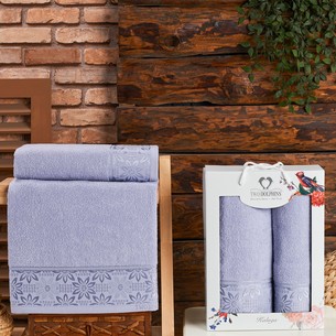 Подарочный набор полотенец для ванной 50х90, 70х140 Two Dolphins KALUGA хлопковая махра фиолетовый