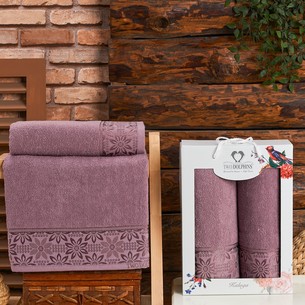 Подарочный набор полотенец для ванной 50х90, 70х140 Two Dolphins KALUGA хлопковая махра баклажановый