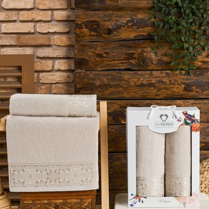 Подарочный набор полотенец для ванной 50х90, 70х140 Two Dolphins KALUGA хлопковая махра бежевый