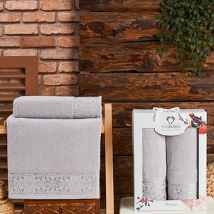 Подарочный набор полотенец для ванной 50х90, 70х140 Two Dolphins KALUGA хлопковая махра светло-серый