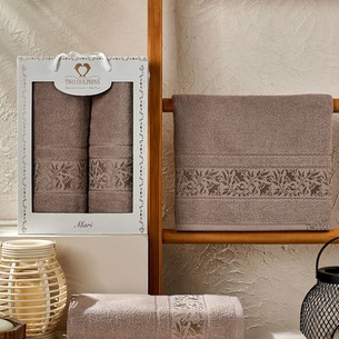 Подарочный набор полотенец для ванной 50х90, 70х140 Two Dolphins MARI хлопковая махра серо-коричневый