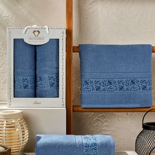 Подарочный набор полотенец для ванной 50х90, 70х140 Two Dolphins MARI хлопковая махра тёмно-голубой