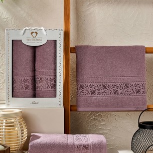 Подарочный набор полотенец для ванной 50х90, 70х140 Two Dolphins MARI хлопковая махра баклажановый