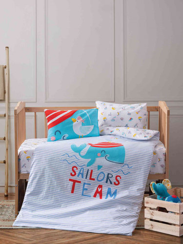 Постельное белье для новорожденных Cotton Box SAILOR хлопковый ранфорс синий, фото, фотография