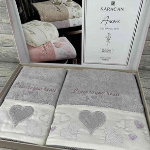 Подарочный набор полотенец для ванной 50х90, 70х140 Karacan AMORE хлопковая махра сиреневый