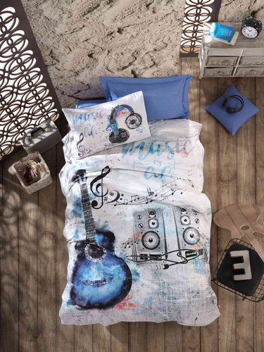 Детское постельное белье Cotton Box GIRLS & BOYS GUITAR хлопковый ранфорс синий 1,5 спальный, фото, фотография