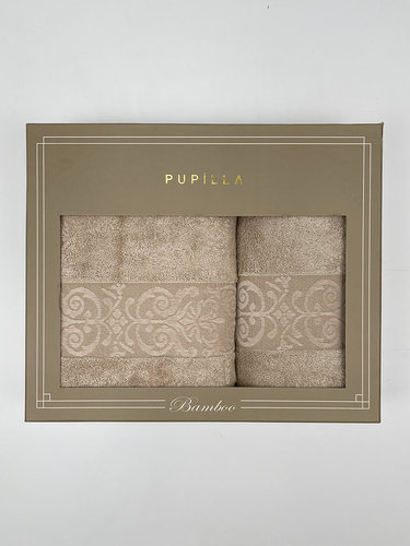 Набор полотенец для ванной в подарочной упаковке 2 пр. Pupilla GLORY бамбуковая махра V1, фото, фотография