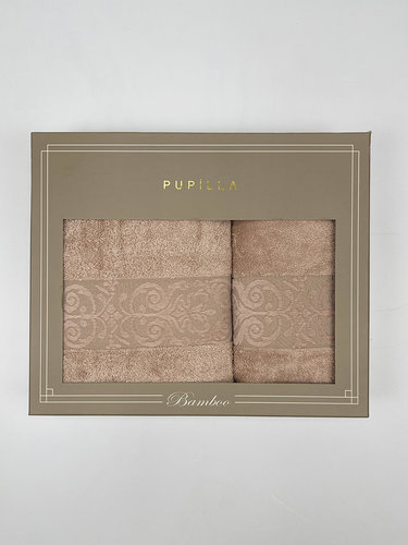 Набор полотенец для ванной в подарочной упаковке 2 пр. Pupilla GLORY бамбуковая махра V3, фото, фотография