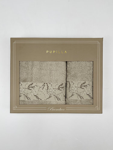 Набор полотенец для ванной в подарочной упаковке 2 пр. Pupilla MILENA бамбуковая махра V1, фото, фотография