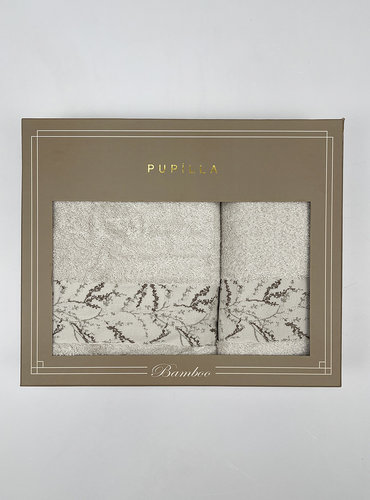 Набор полотенец для ванной в подарочной упаковке 2 пр. Pupilla MILENA бамбуковая махра V2, фото, фотография