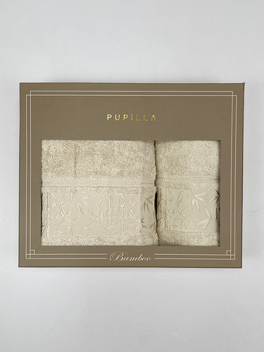Набор полотенец для ванной в подарочной упаковке 2 пр. Pupilla SINGLE бамбуковая махра V3, фото, фотография