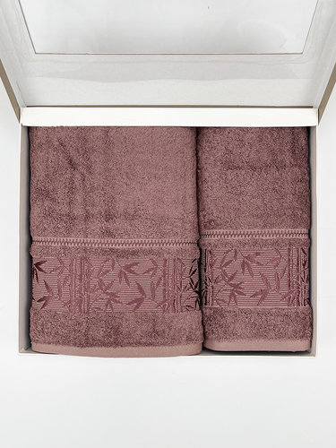 Набор полотенец для ванной в подарочной упаковке 2 пр. Pupilla SINGLE бамбуковая махра V5, фото, фотография