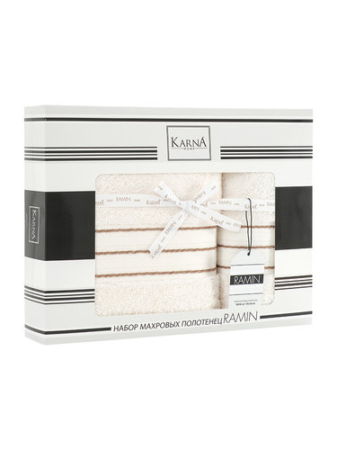Подарочный набор полотенец для ванной 50х90, 70х140 Karna RAMIN хлопковая махра кремовый, фото, фотография