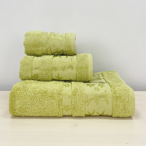 Набор полотенец для ванной 3 пр. Pupilla ELIT бамбуковая махра зелёный, фото, фотография