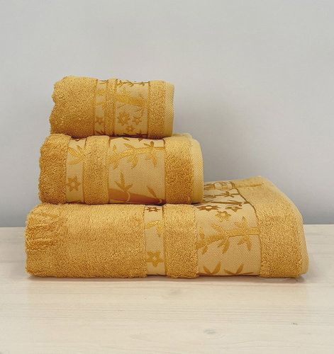 Набор полотенец для ванной 3 пр. Pupilla ELIT бамбуковая махра золотистый, фото, фотография